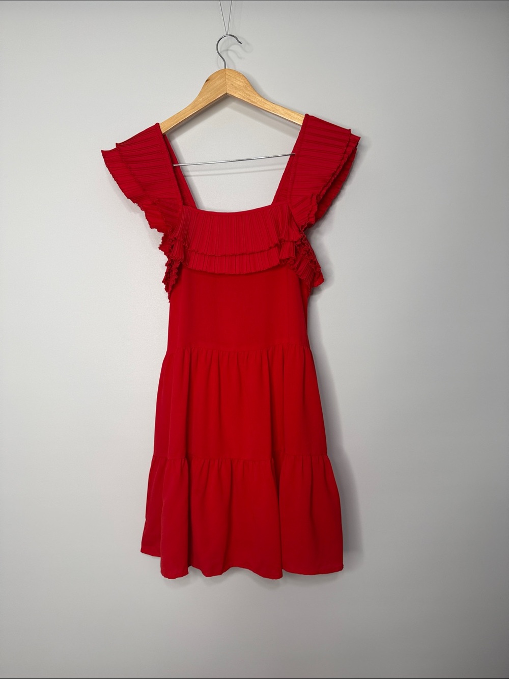 NWT Entro Red Ruffle Sleeve Square Neck Mini Dress Size Small